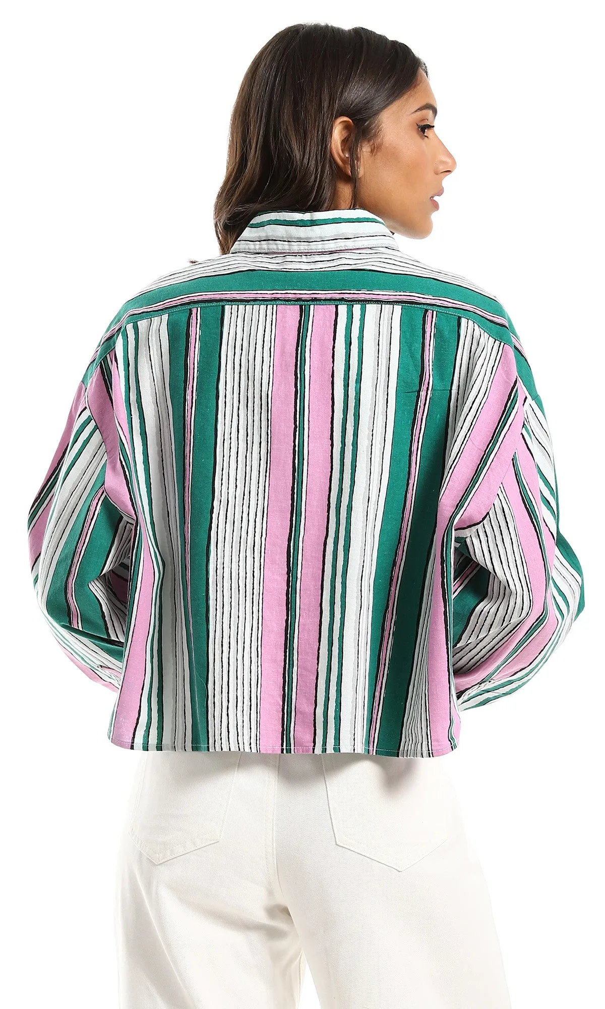 97323 Over-Size Fit Striped Green & Pink Buttoned Shirt
