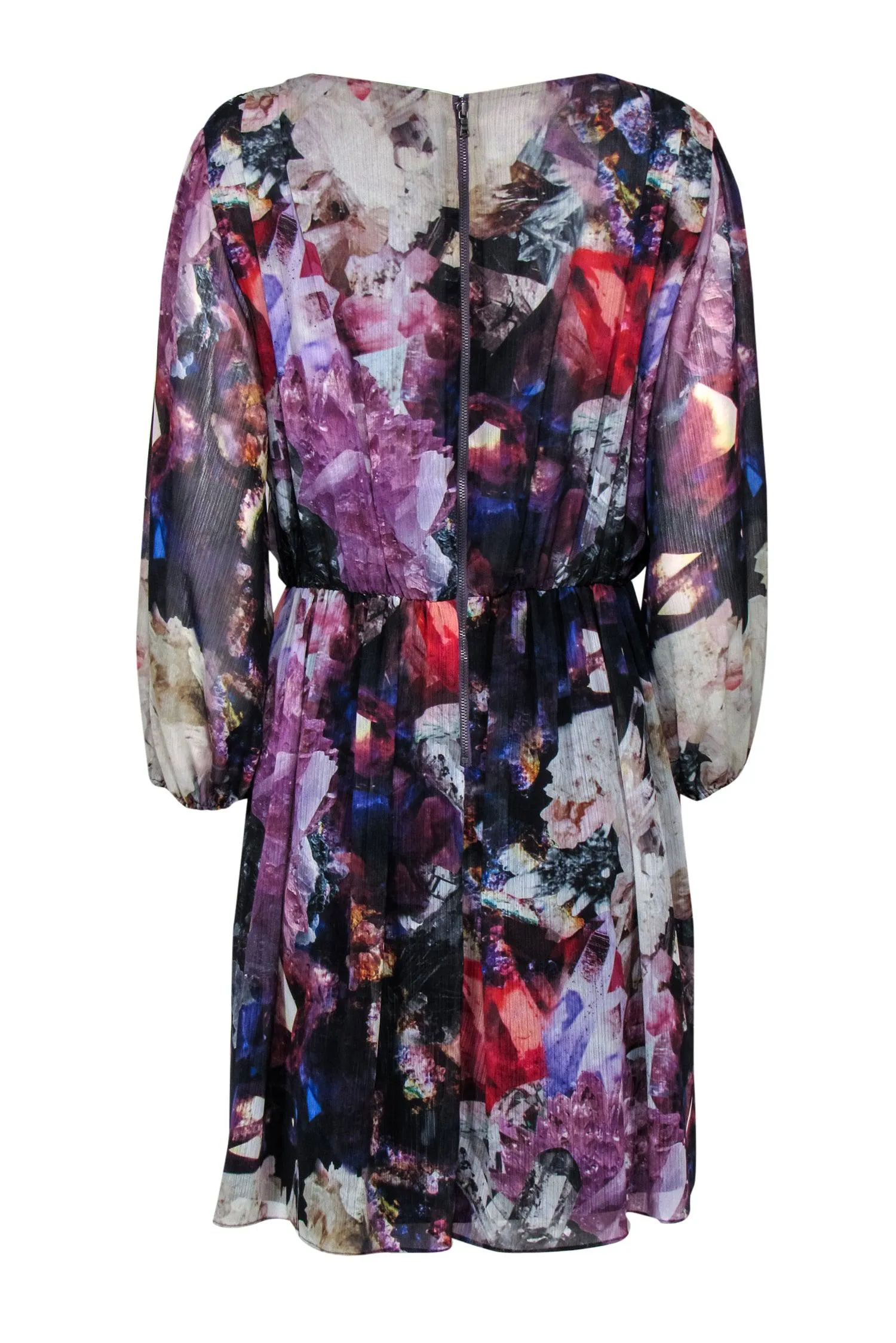 Alice & Olivia - Multicolored Crystal Printed Silk A-Line Dress Sz L