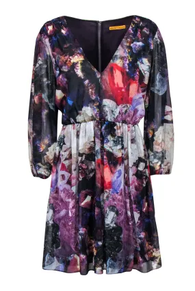 Alice & Olivia - Multicolored Crystal Printed Silk A-Line Dress Sz L