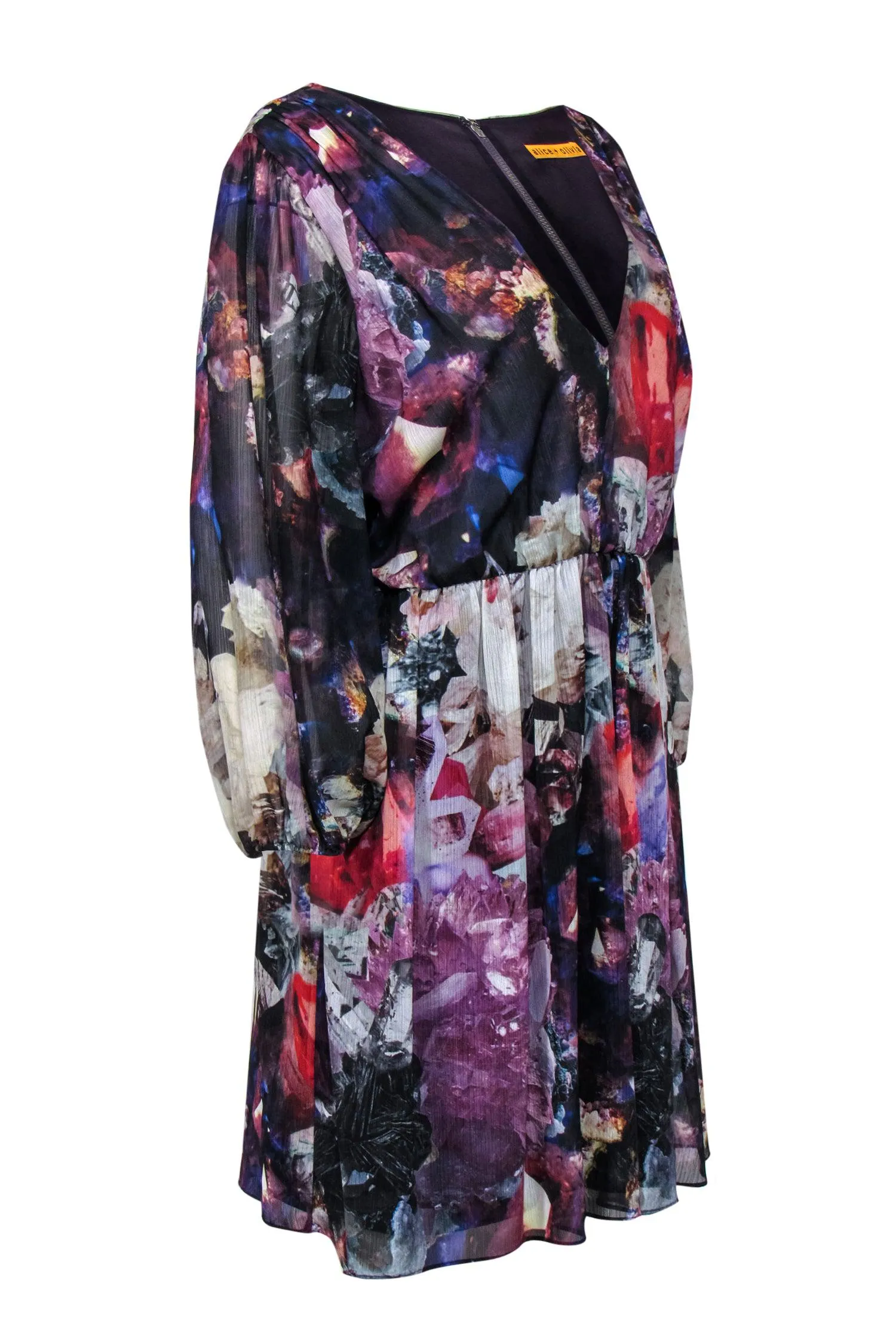 Alice & Olivia - Multicolored Crystal Printed Silk A-Line Dress Sz L