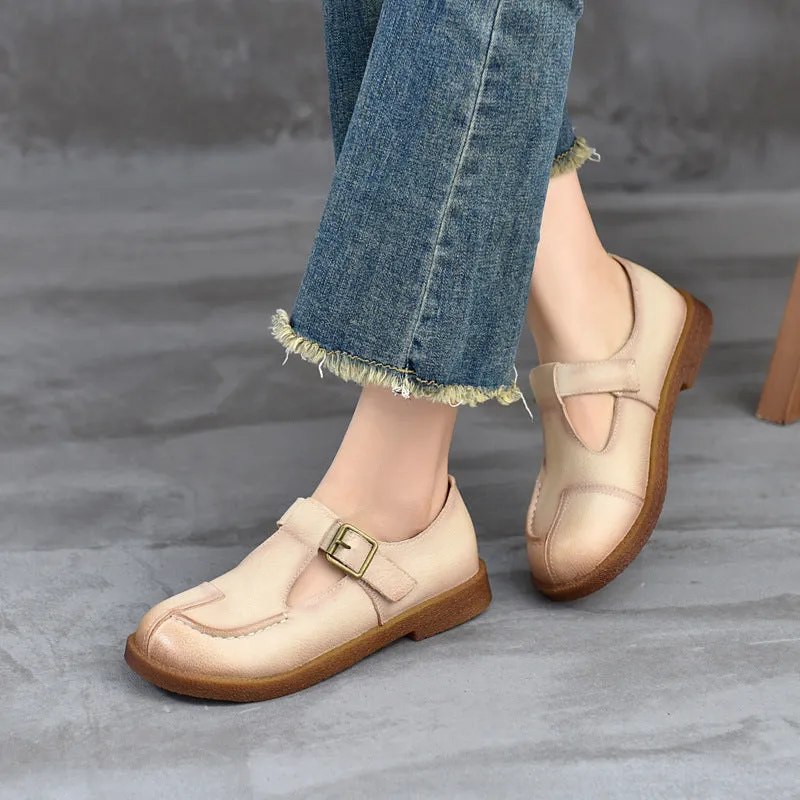 Babakud Women Spring Retro Handmade Leather Buckle Flats