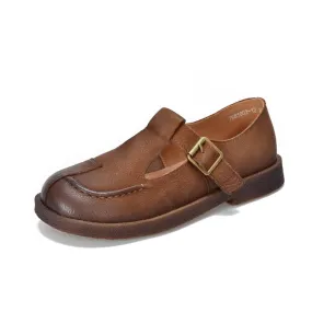 Babakud Women Spring Retro Handmade Leather Buckle Flats