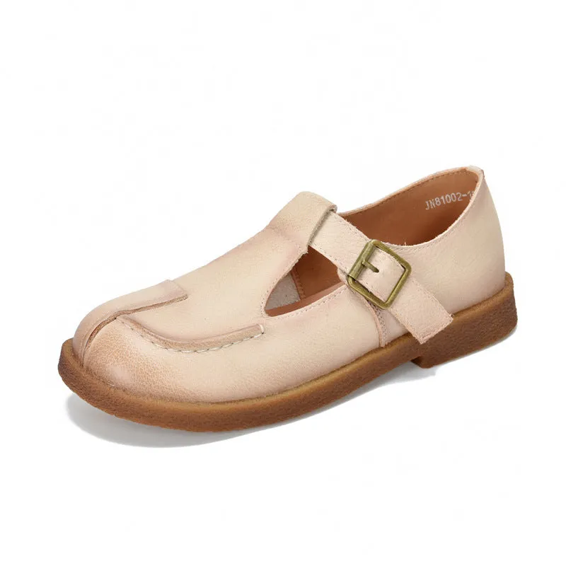 Babakud Women Spring Retro Handmade Leather Buckle Flats