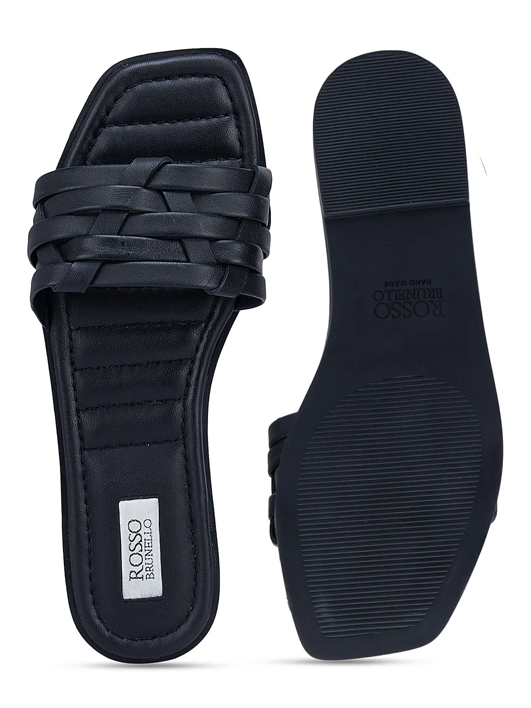 Black Chevron Weave Flats