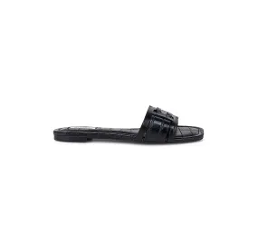 Black Croco Textured Strap Sliders