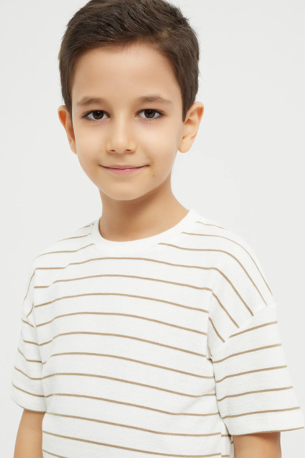 Boys White Striped Oversized T-Shirt