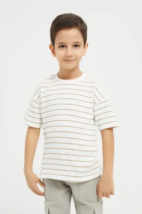 Boys White Striped Oversized T-Shirt