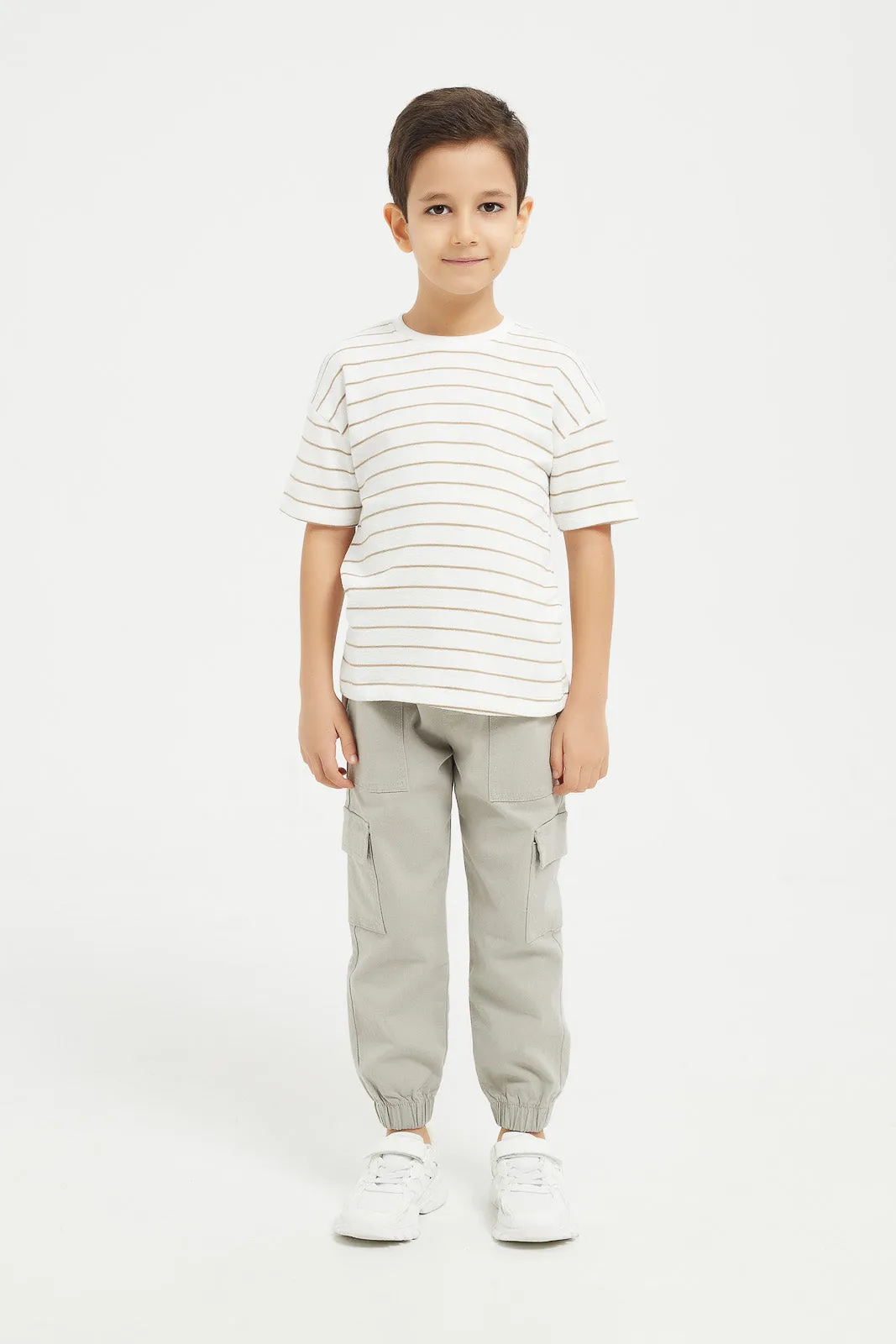 Boys White Striped Oversized T-Shirt