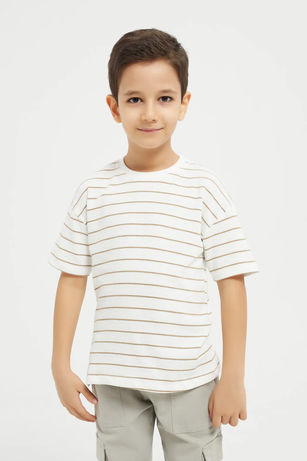 Boys White Striped Oversized T-Shirt