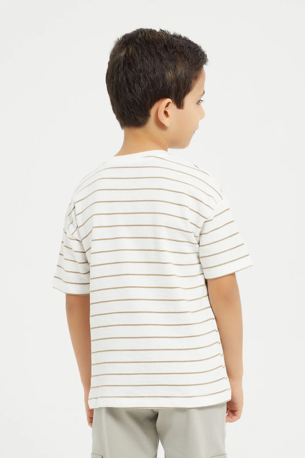 Boys White Striped Oversized T-Shirt