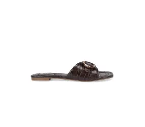 Brown Croco Textured Strap Sliders