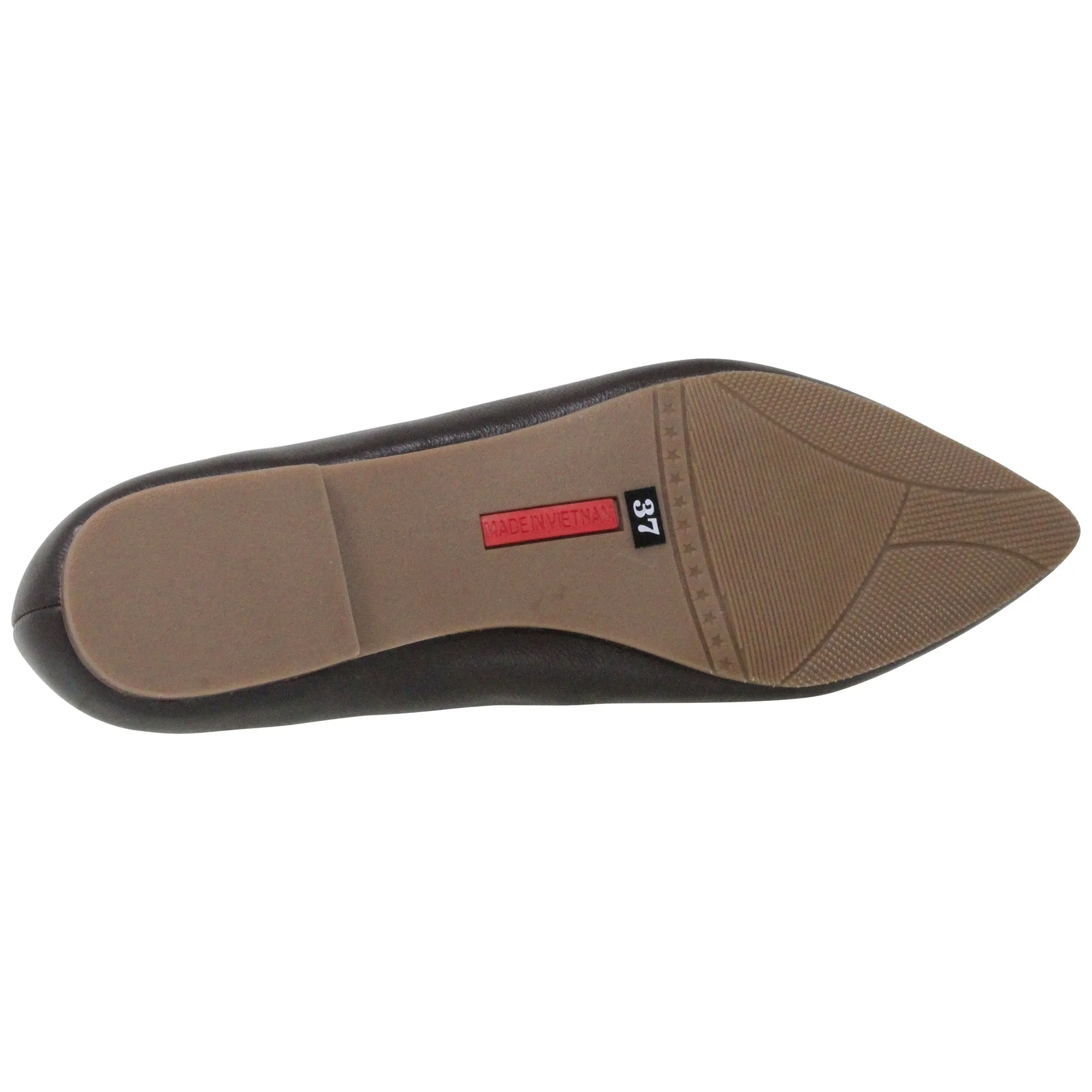 Brown  Leather Pointed Toe Flat Memory Foam Cushion