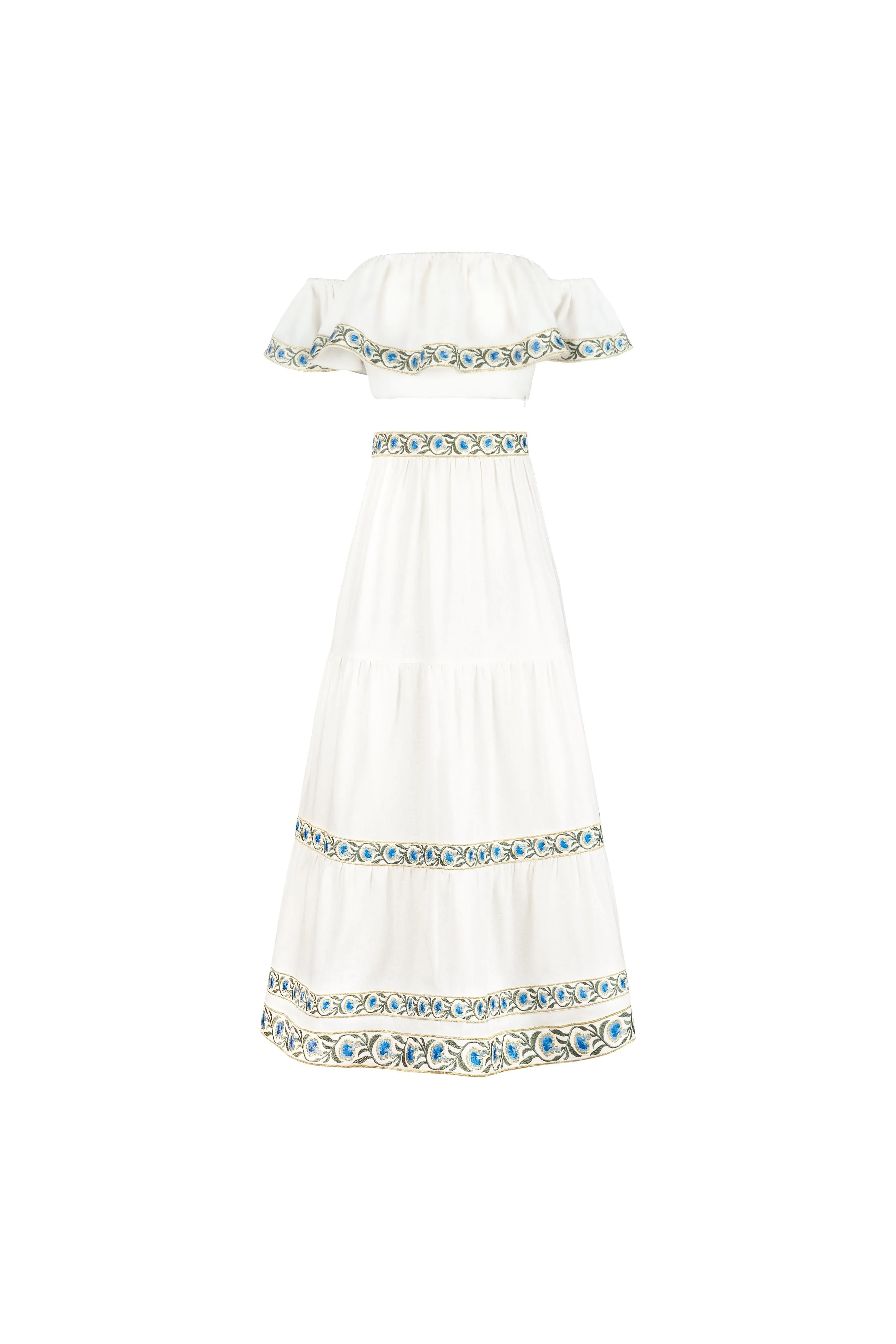 Carnation Ruffle Skirt - Off White & Blue
