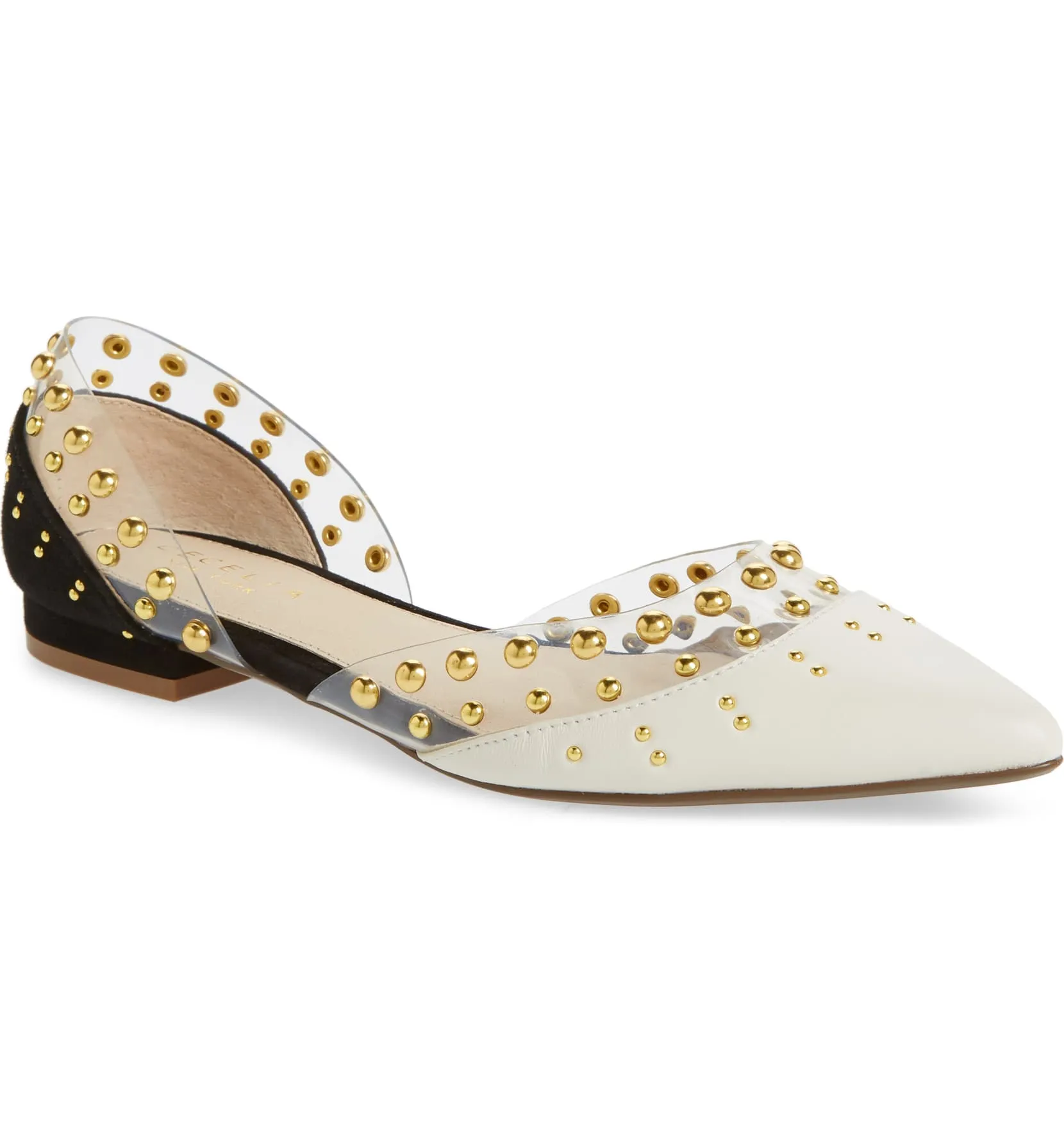 Cecelia New York Min Ballet Flats Black White Clear Chic Pointy Embellished Shoe
