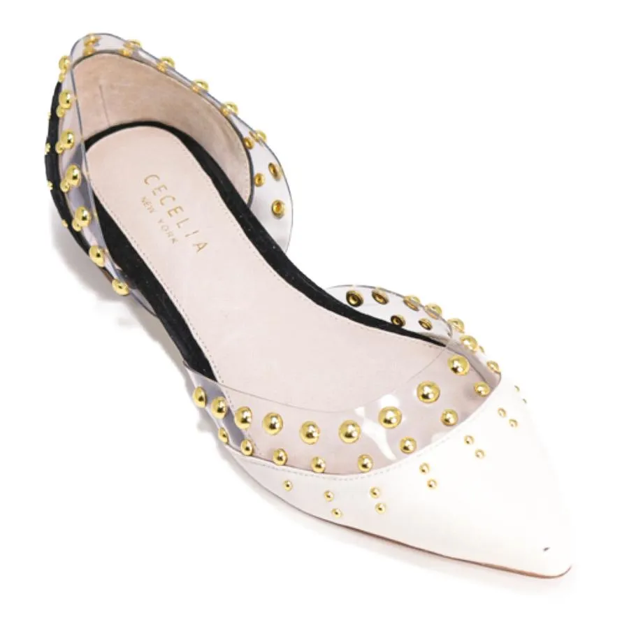 Cecelia New York Min Ballet Flats Black White Clear Chic Pointy Embellished Shoe