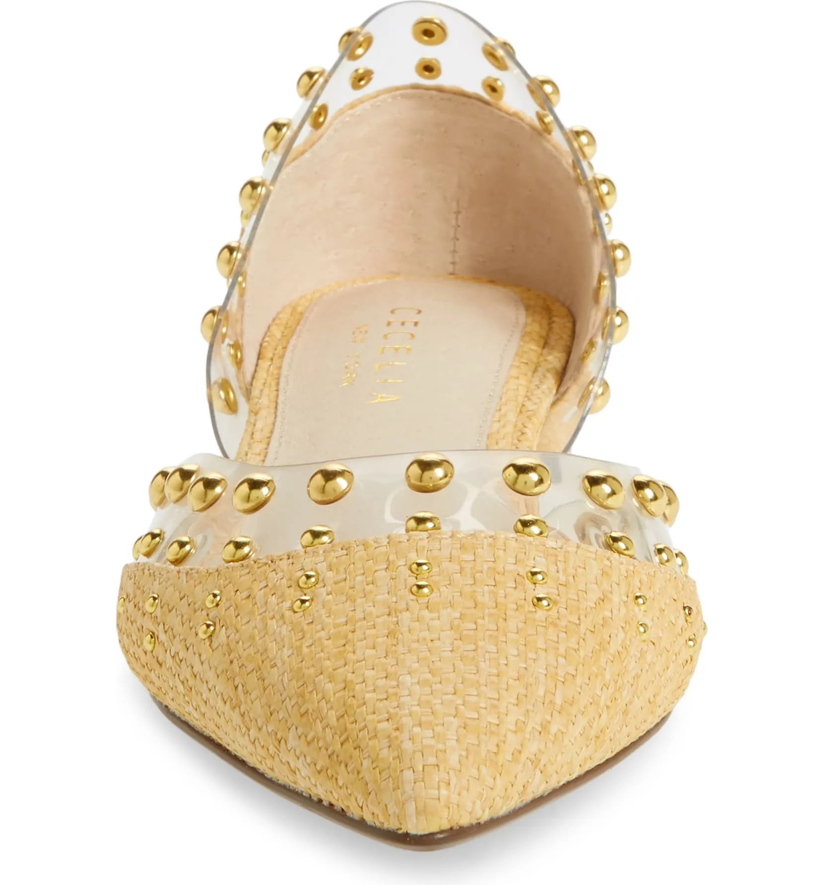 Cecelia New York Min Linen Clear Pointy Embellished Chic Transparent Ballet Flat