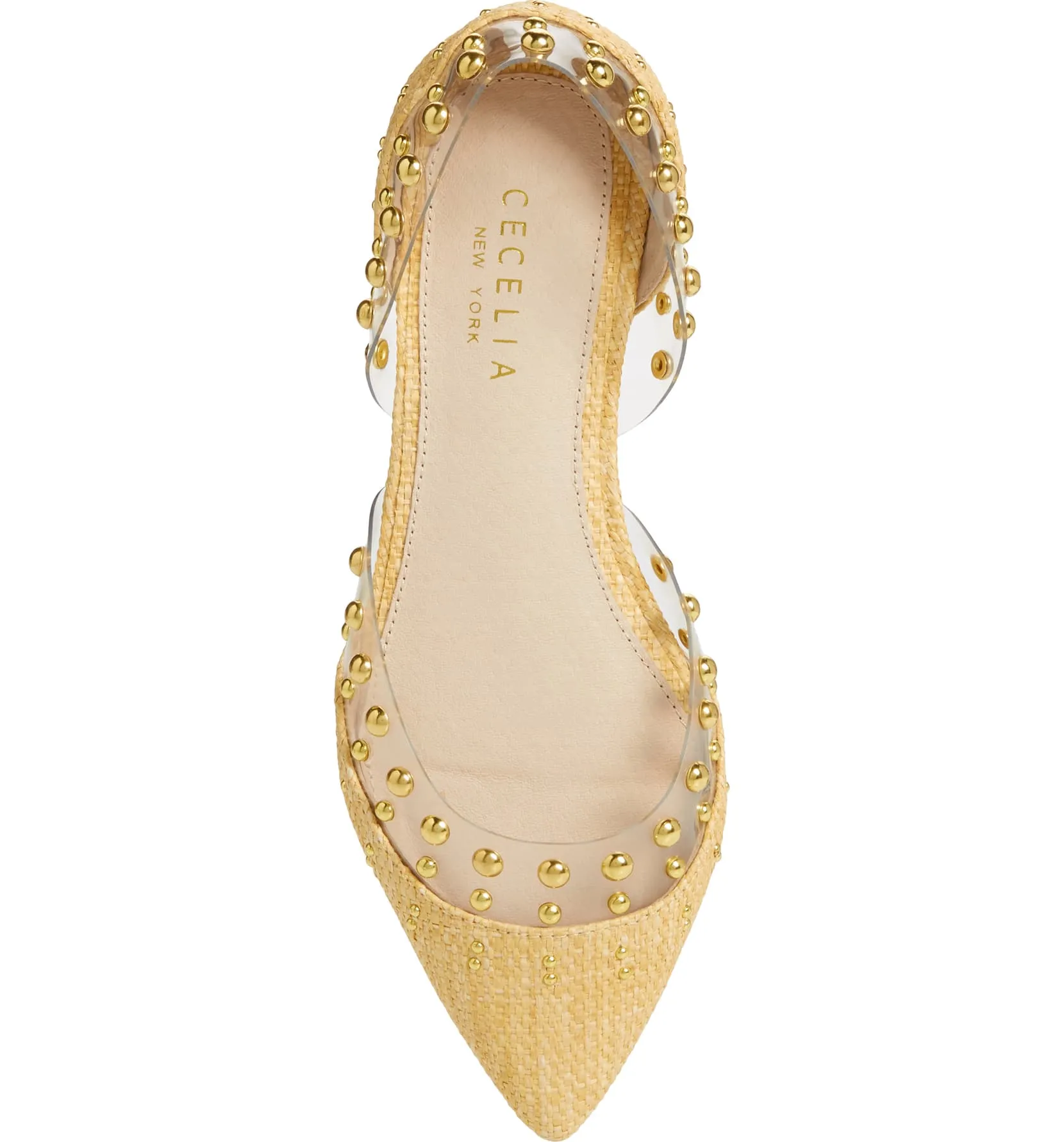 Cecelia New York Min Linen Clear Pointy Embellished Chic Transparent Ballet Flat
