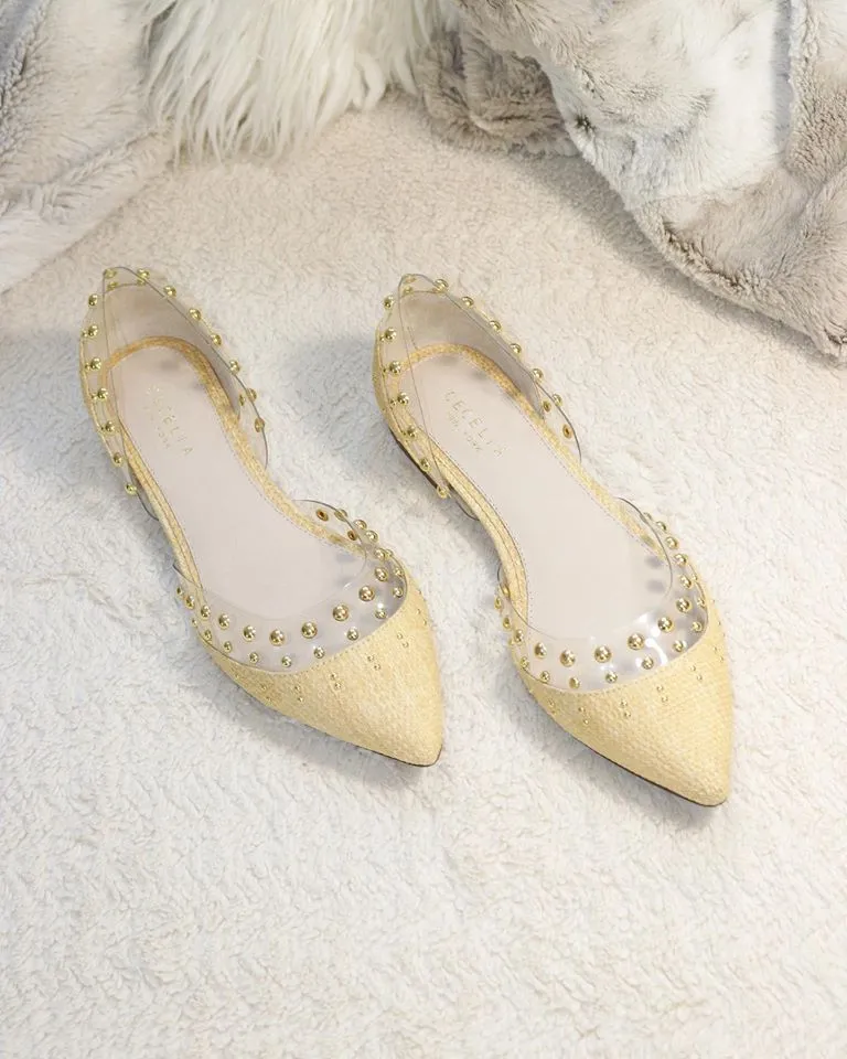 Cecelia New York Min Linen Clear Pointy Embellished Chic Transparent Ballet Flat