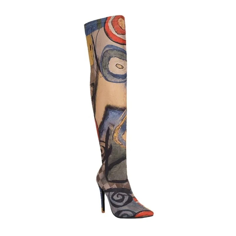 Colorful Plus Size Pointed Toe Ultra-high Knee Boots