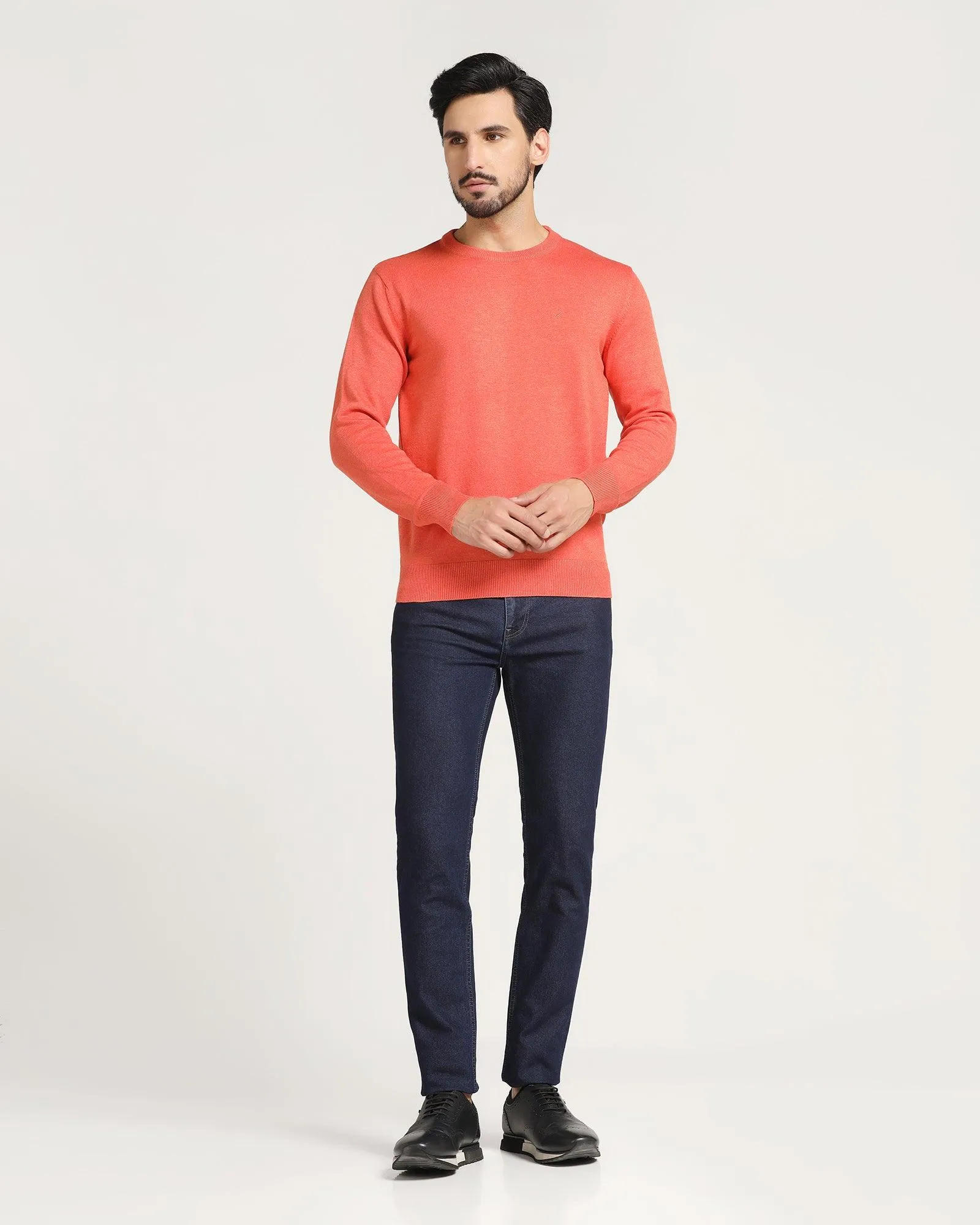 Crew Neck Orange Solid Sweater - Jolly