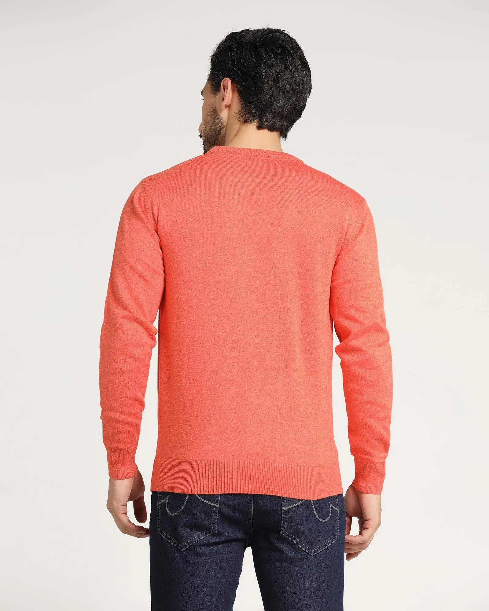 Crew Neck Orange Solid Sweater - Jolly
