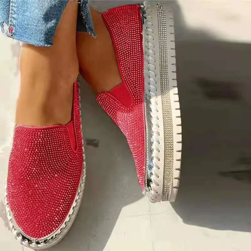 Fashion glitter rhinestone shiny platform sneakers slip on crystal sneakers for women