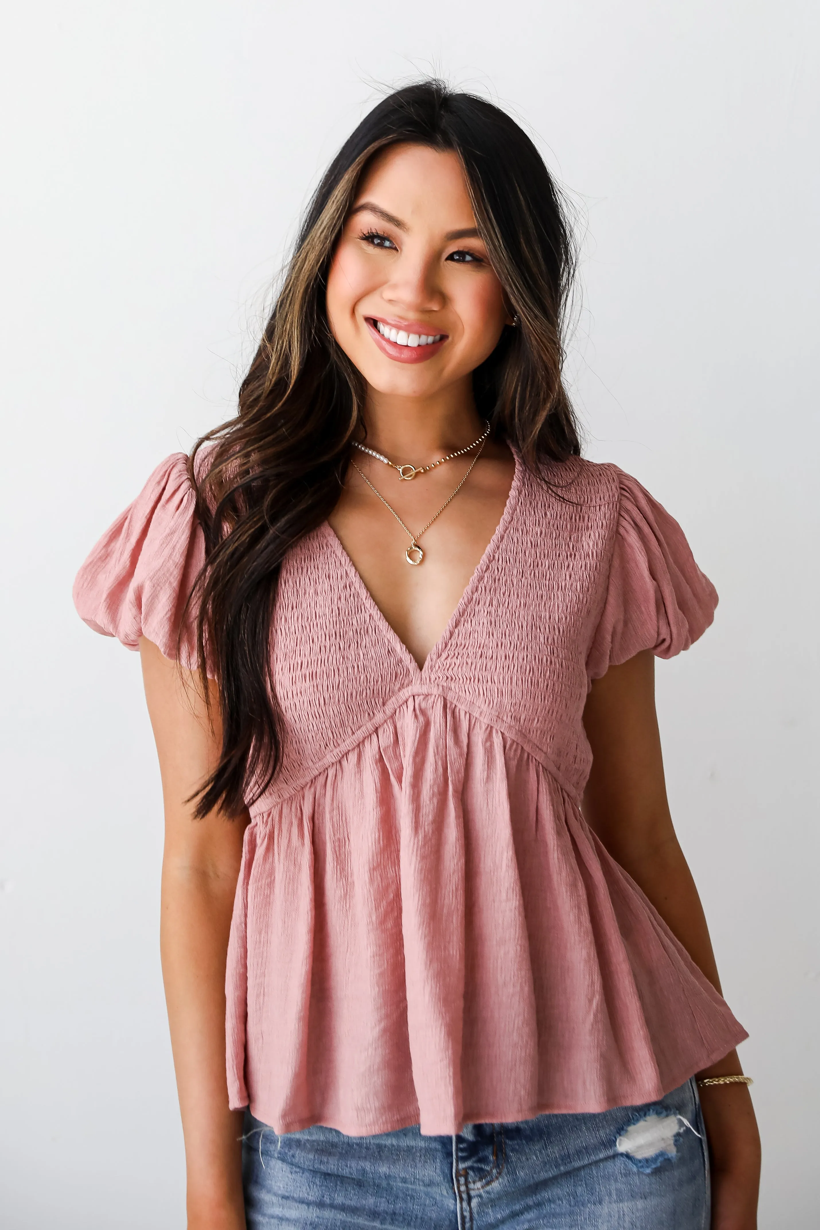 FINAL SALE - Sweet Direction Blush Smocked Babydoll Blouse