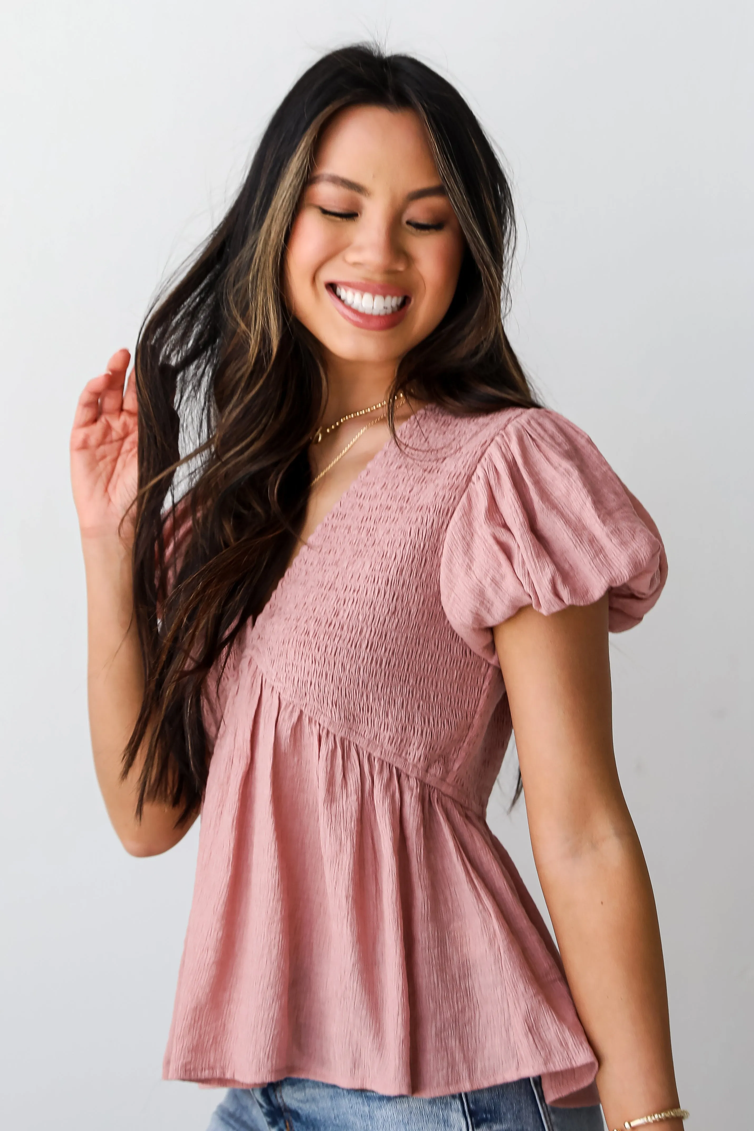 FINAL SALE - Sweet Direction Blush Smocked Babydoll Blouse