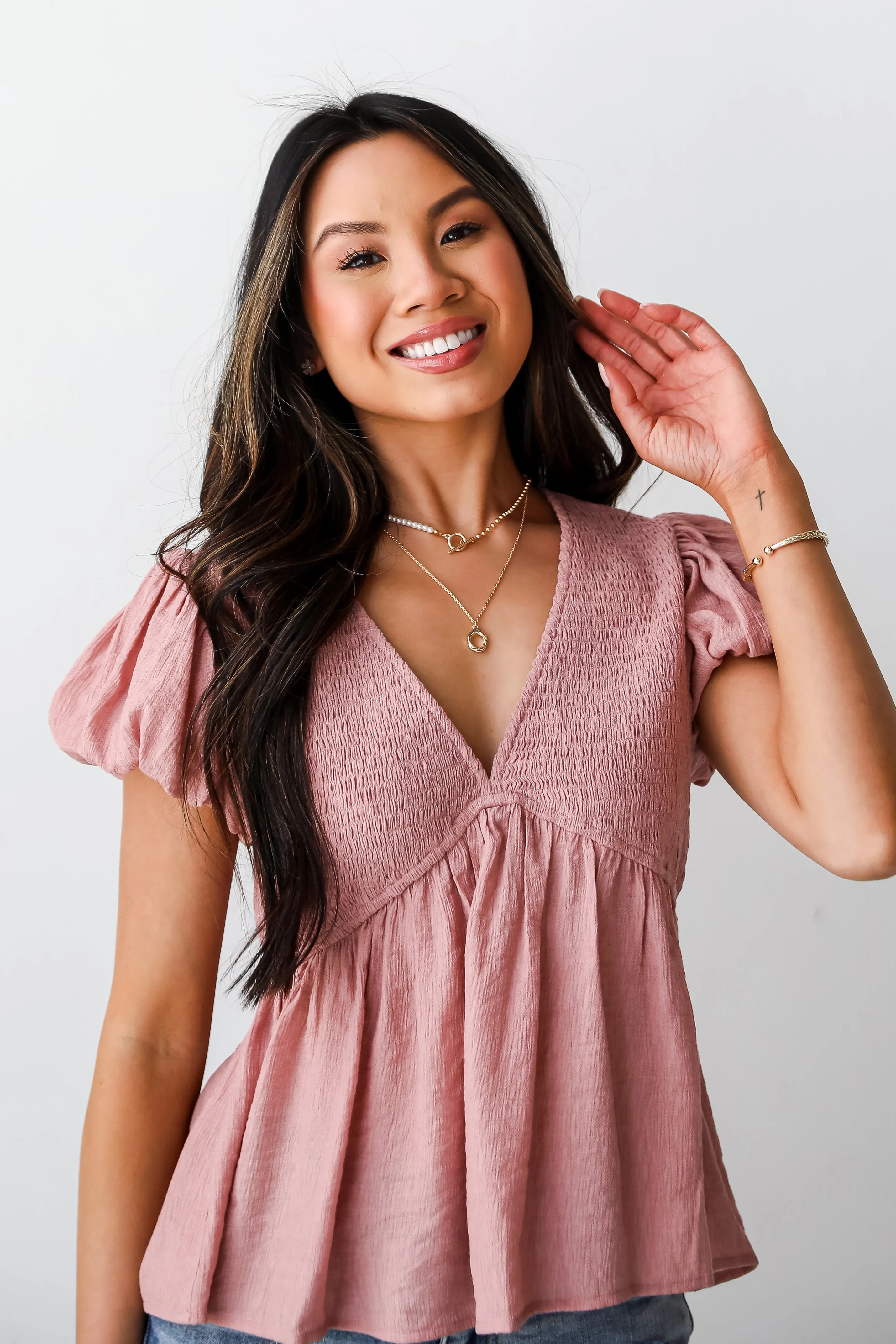 FINAL SALE - Sweet Direction Blush Smocked Babydoll Blouse