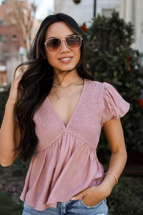 FINAL SALE - Sweet Direction Blush Smocked Babydoll Blouse