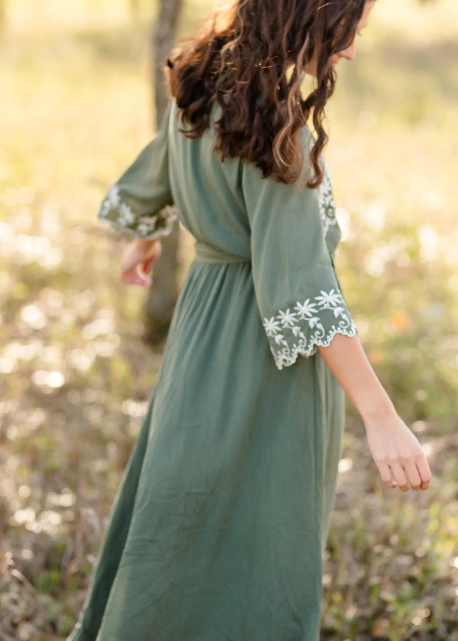 Flare 3/4 Sleeve Floral Embroidered Midi Dress - FINAL SALE