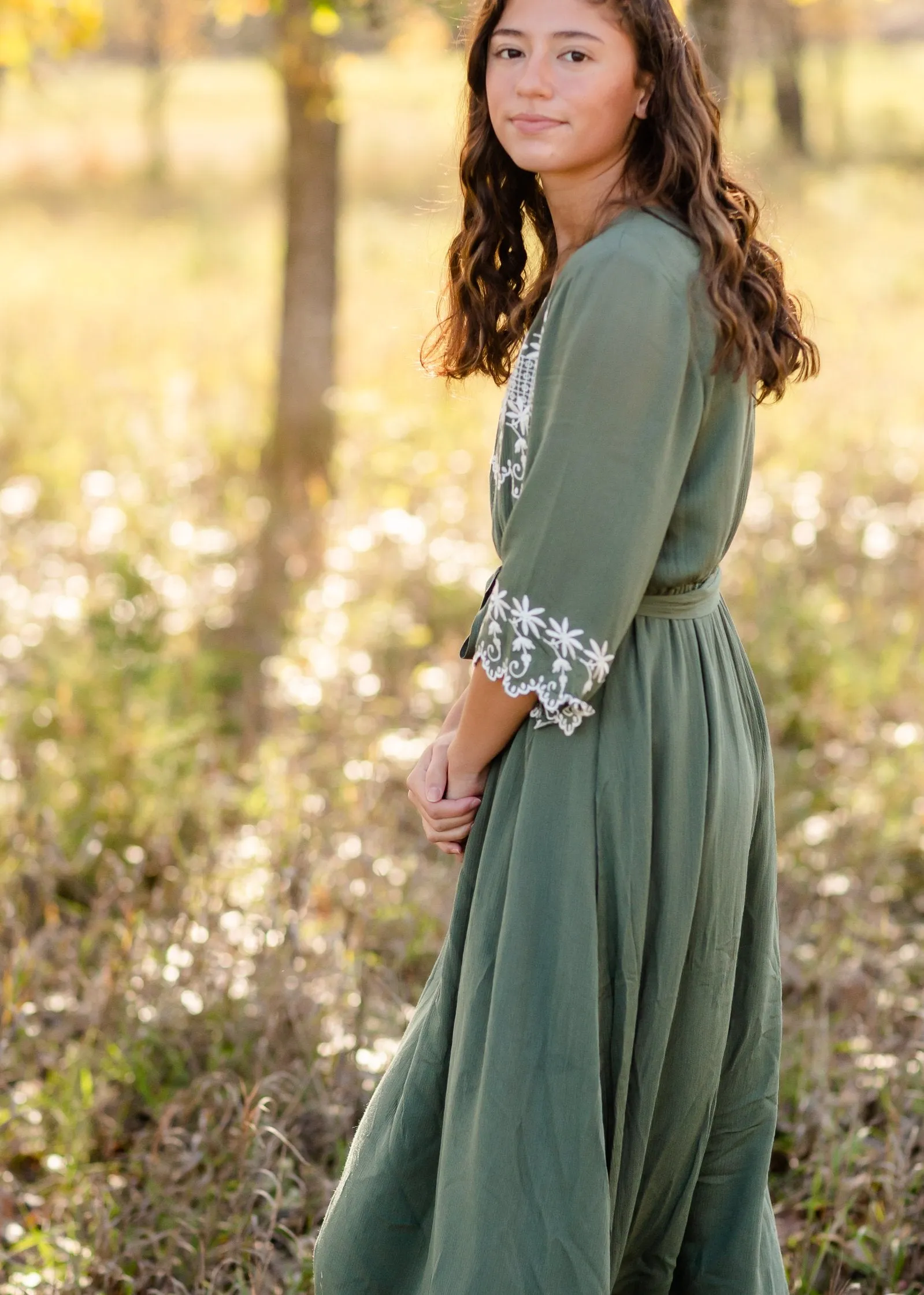 Flare 3/4 Sleeve Floral Embroidered Midi Dress - FINAL SALE