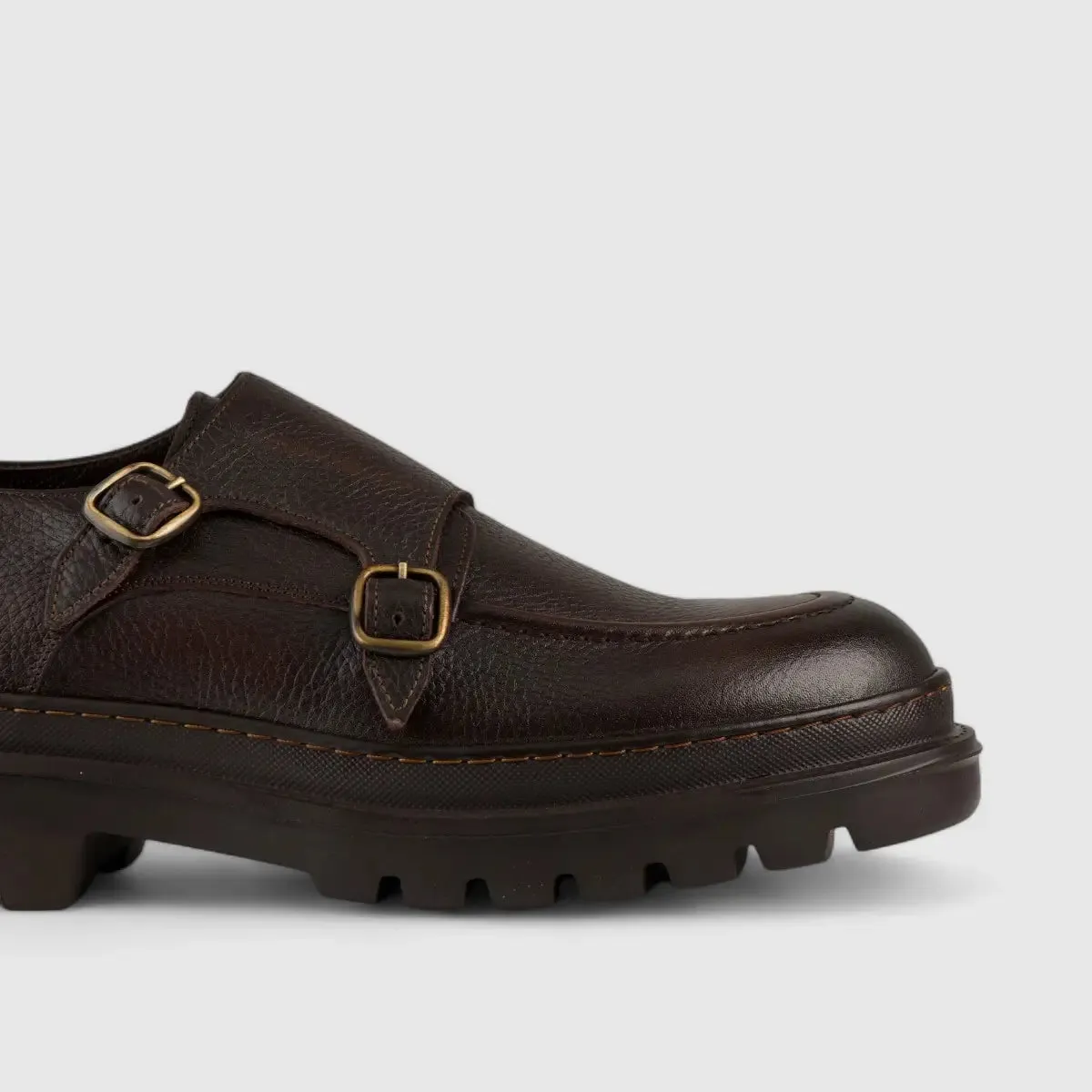 Formales Chunky Sole Dress Double Monk Loafers Brown 2303