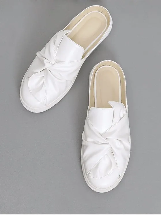 Gorgeous Faux Leather Bowknot Slip On Flats