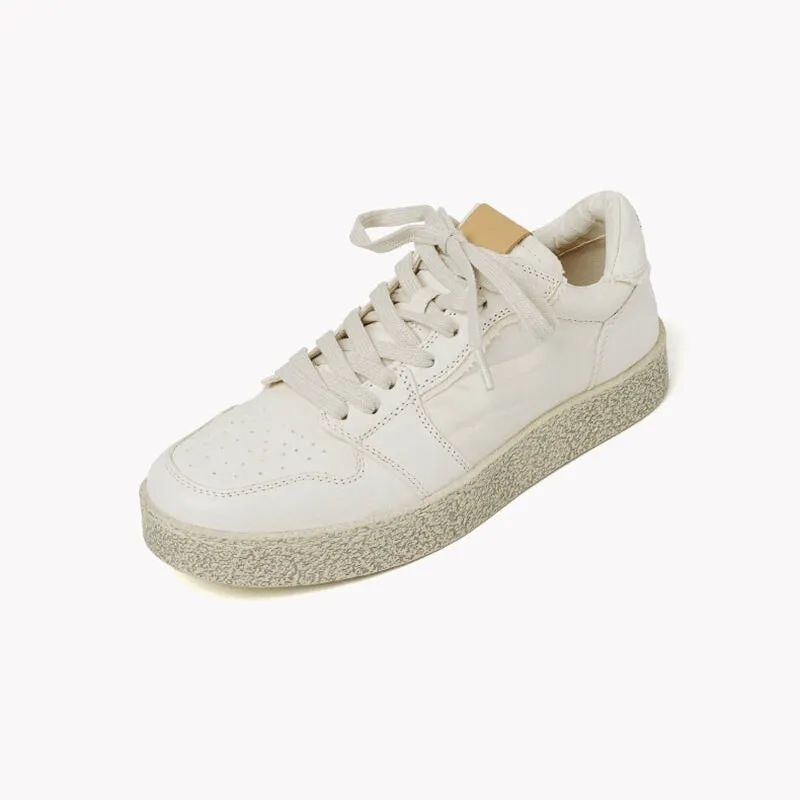 Handmade Horse Leather Round-Toe Casual Sneakers White/Black
