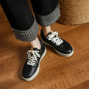 Handmade Horse Leather Round-Toe Casual Sneakers White/Black