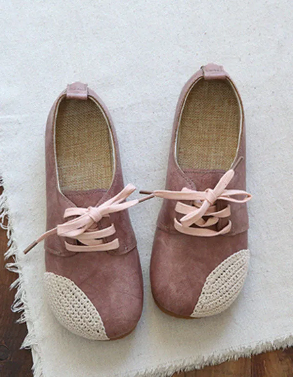 Handmade Woven Lace Up Leather Flats