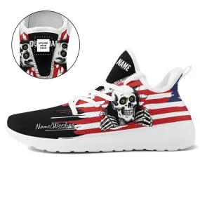 Holiday Gifts,Personalized Patriotic Sneakers, Custom Skull American Flag Breathable Shoes, Best Gift for Veteran