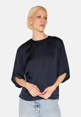 Janey short sleeved satin blouse 4165 - Sky Captain