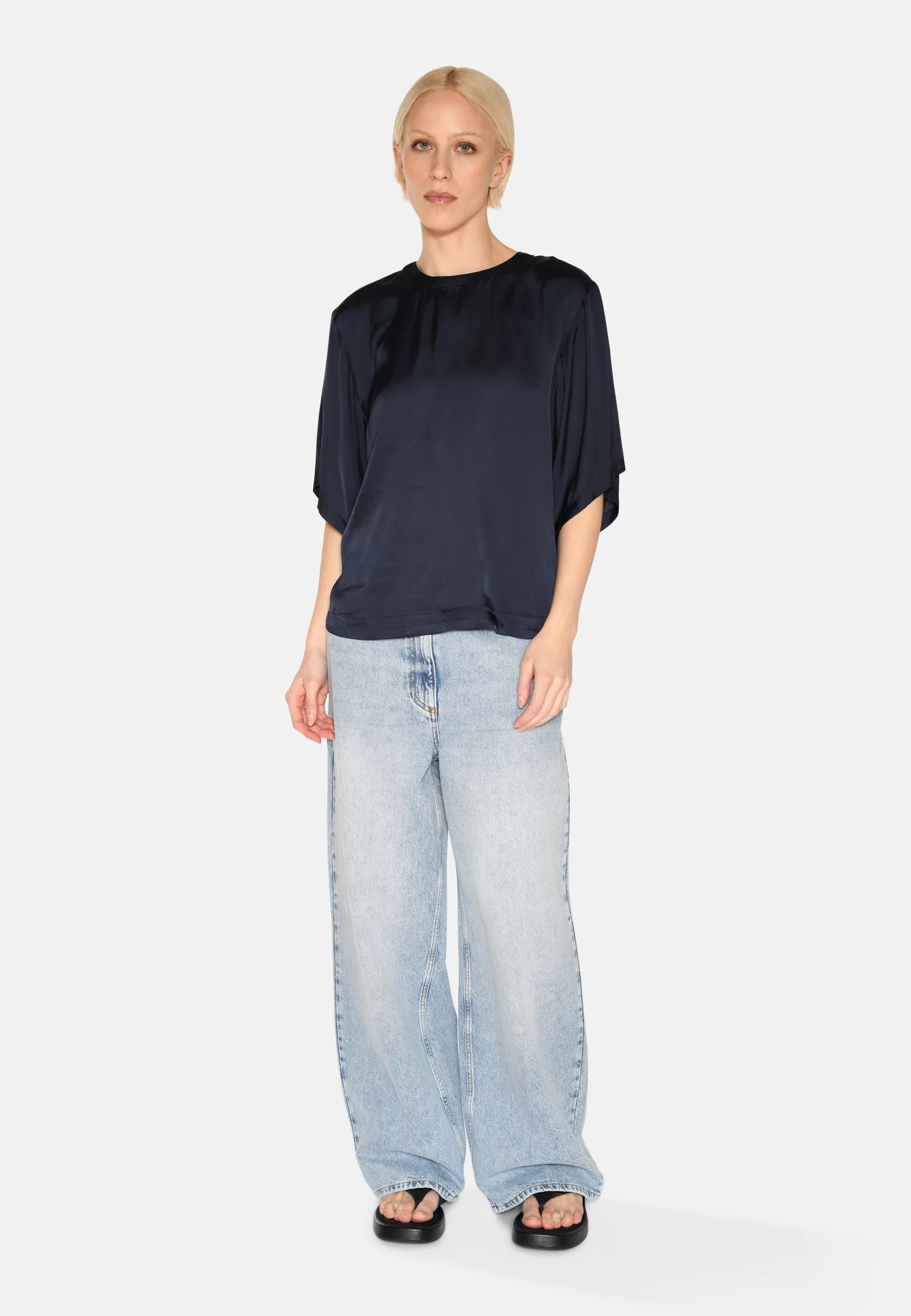 Janey short sleeved satin blouse 4165 - Sky Captain