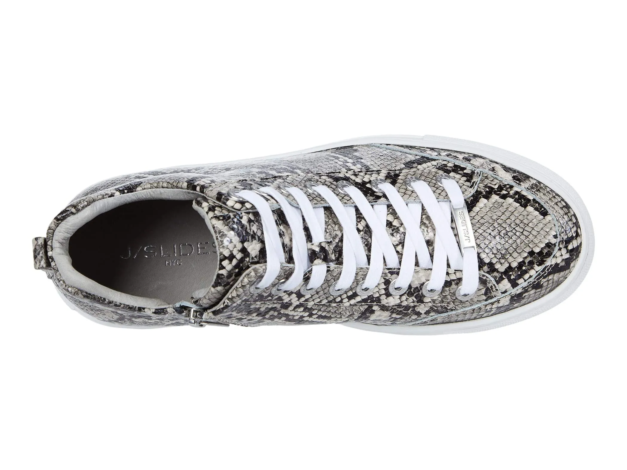 J/Slides Women's Ludlow Lace Up Rounded Toe Flats Sneaker Black/Beige Embossed