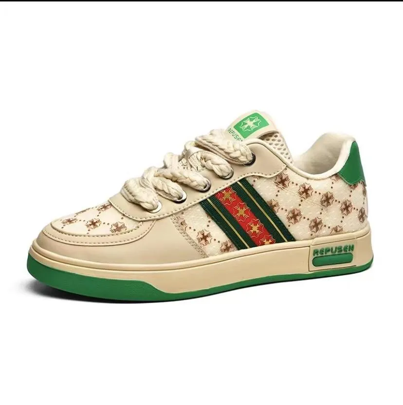 Men's Breathable White Rainbow Color Block  Sneakers