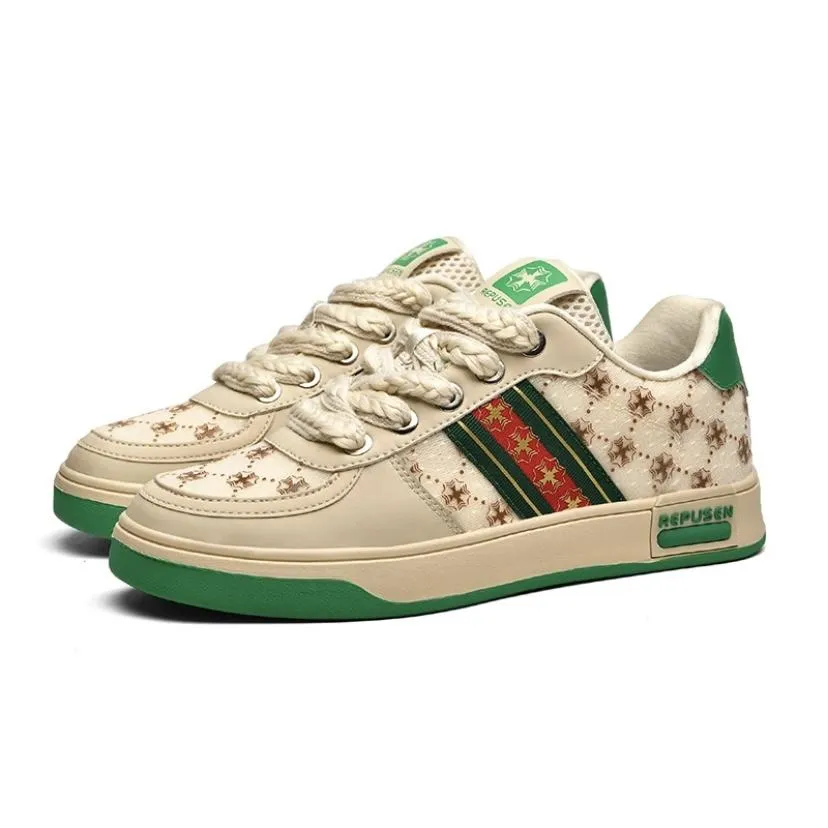 Men's Breathable White Rainbow Color Block  Sneakers
