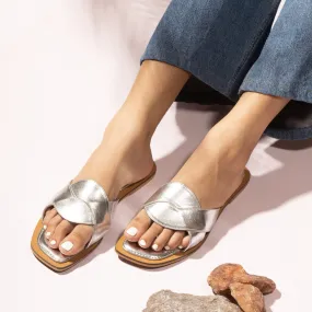 Metallic Criss Cross Strap Flats - Silver