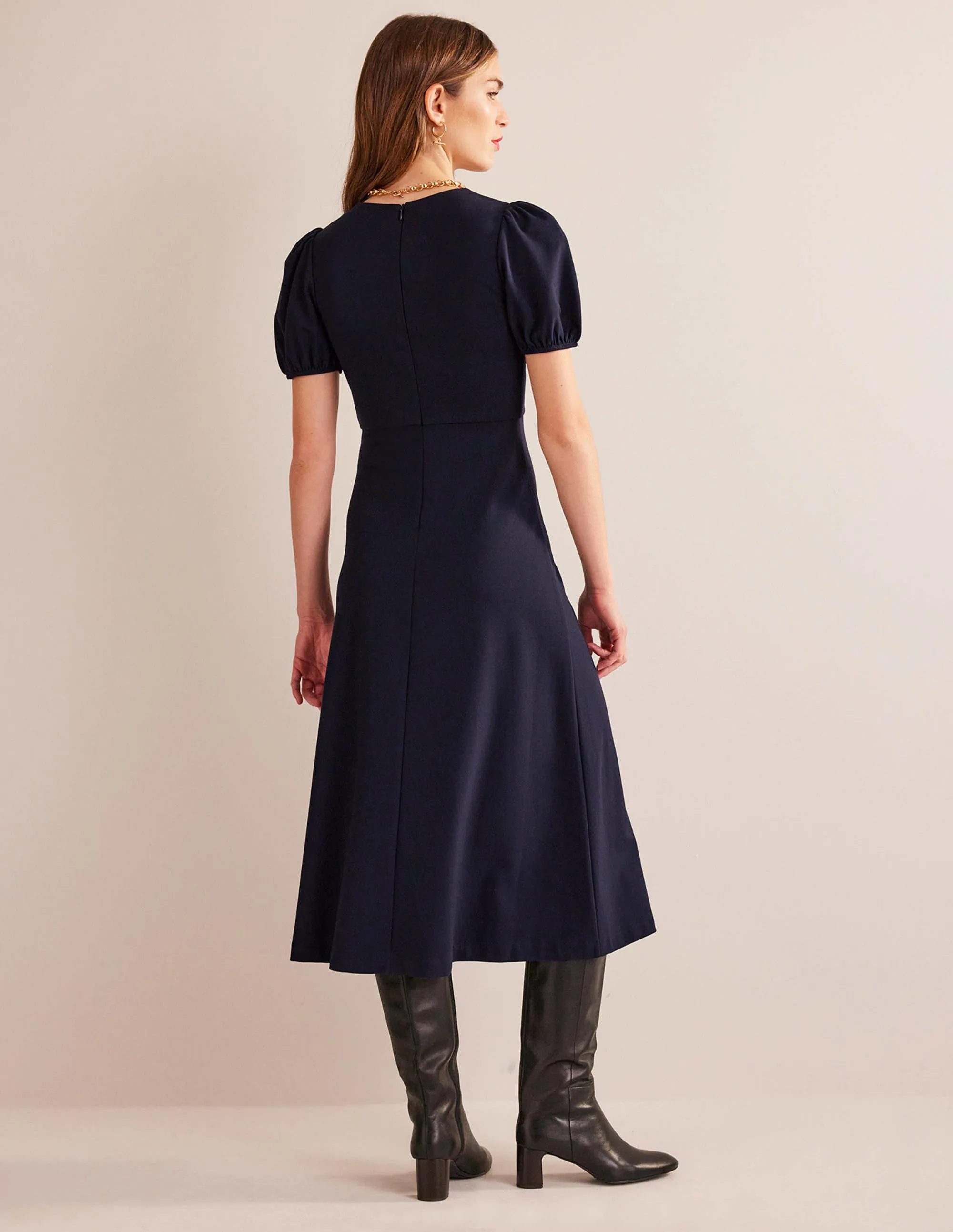 Nancy Ponte Midi Dress-Navy