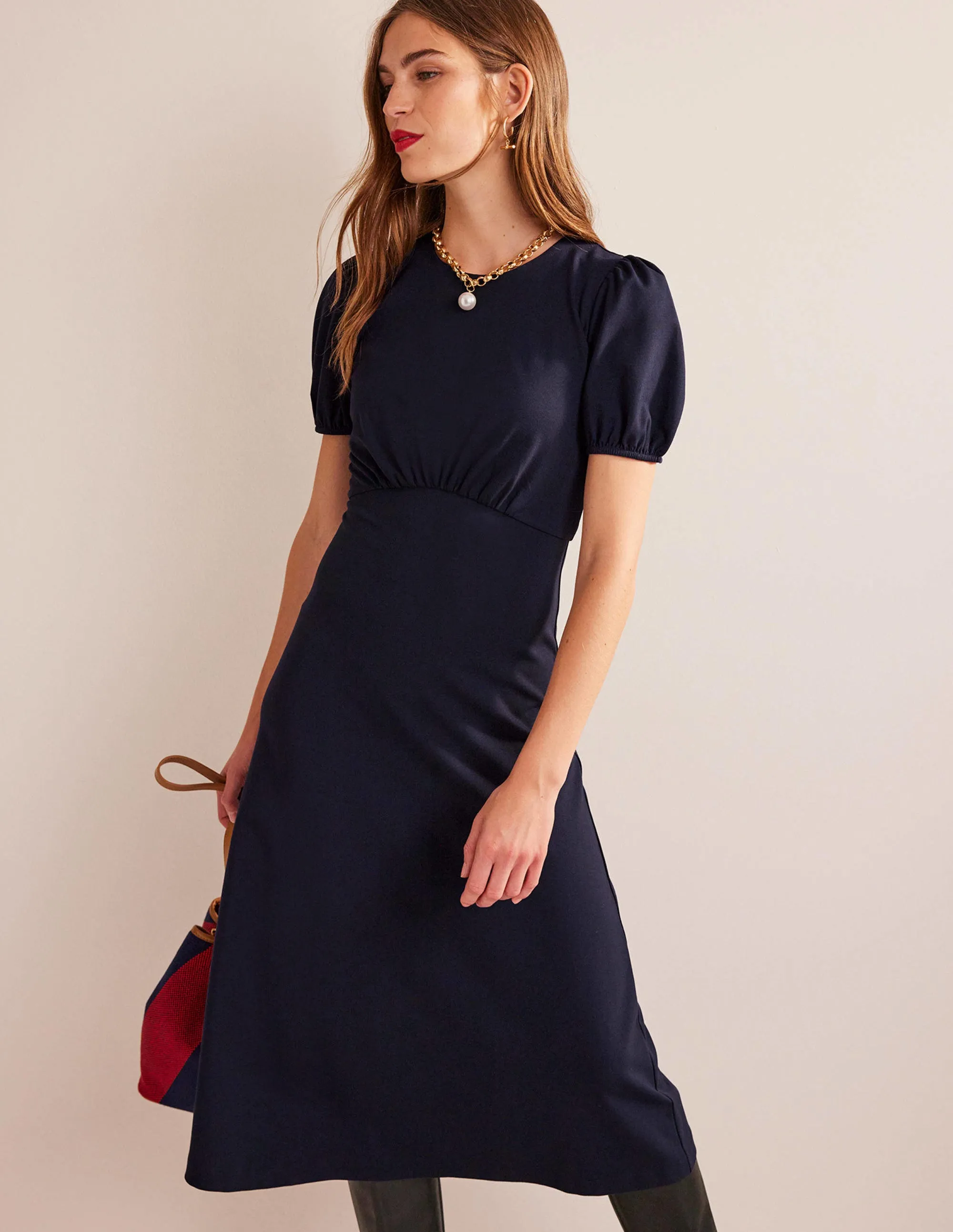 Nancy Ponte Midi Dress-Navy