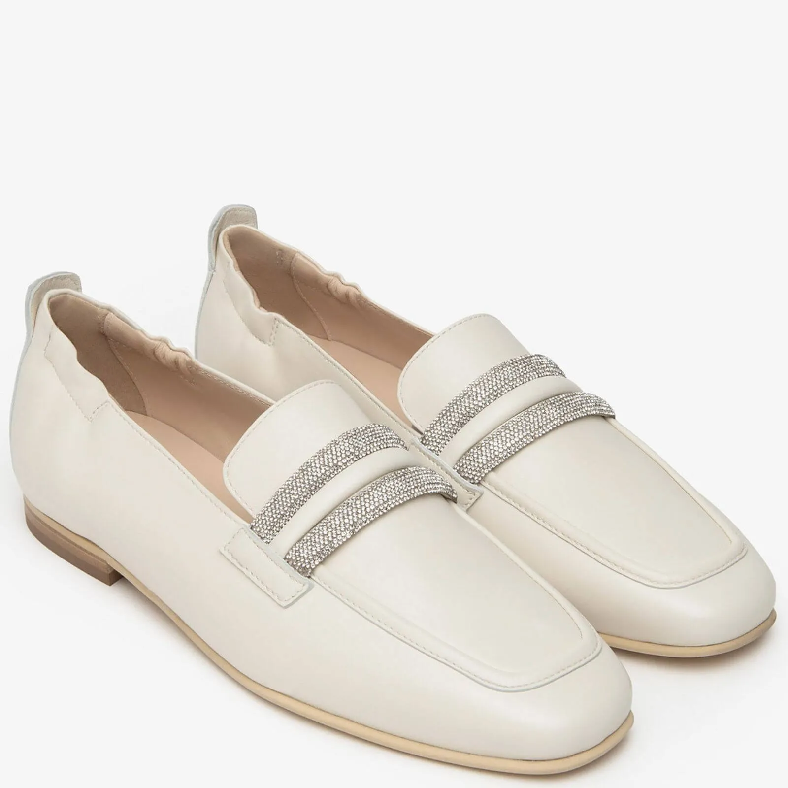 NeroGiardini Slimline Cream Leather Loafers