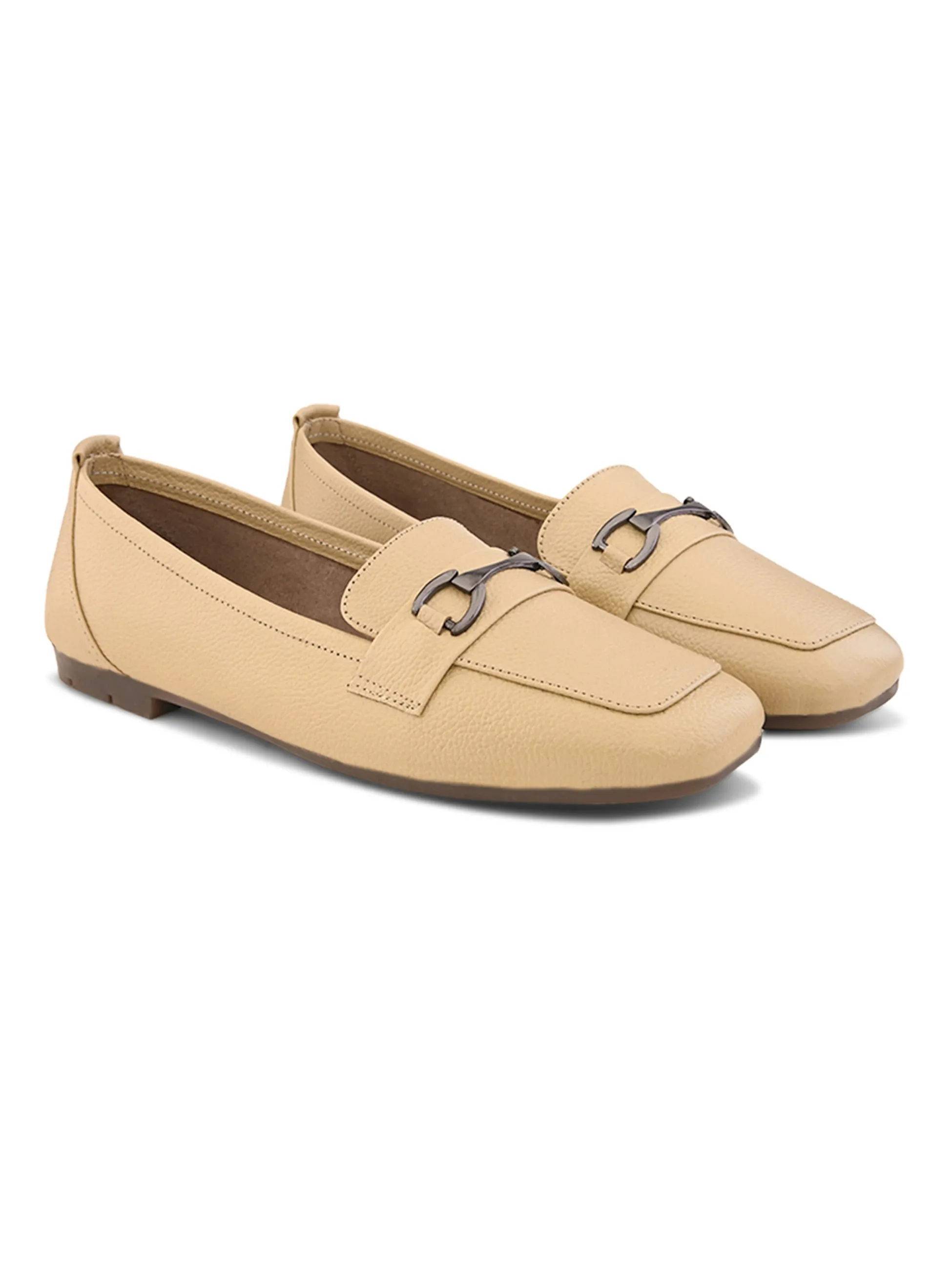 Pelle Albero Female's Cream Leather Flat Ballerina