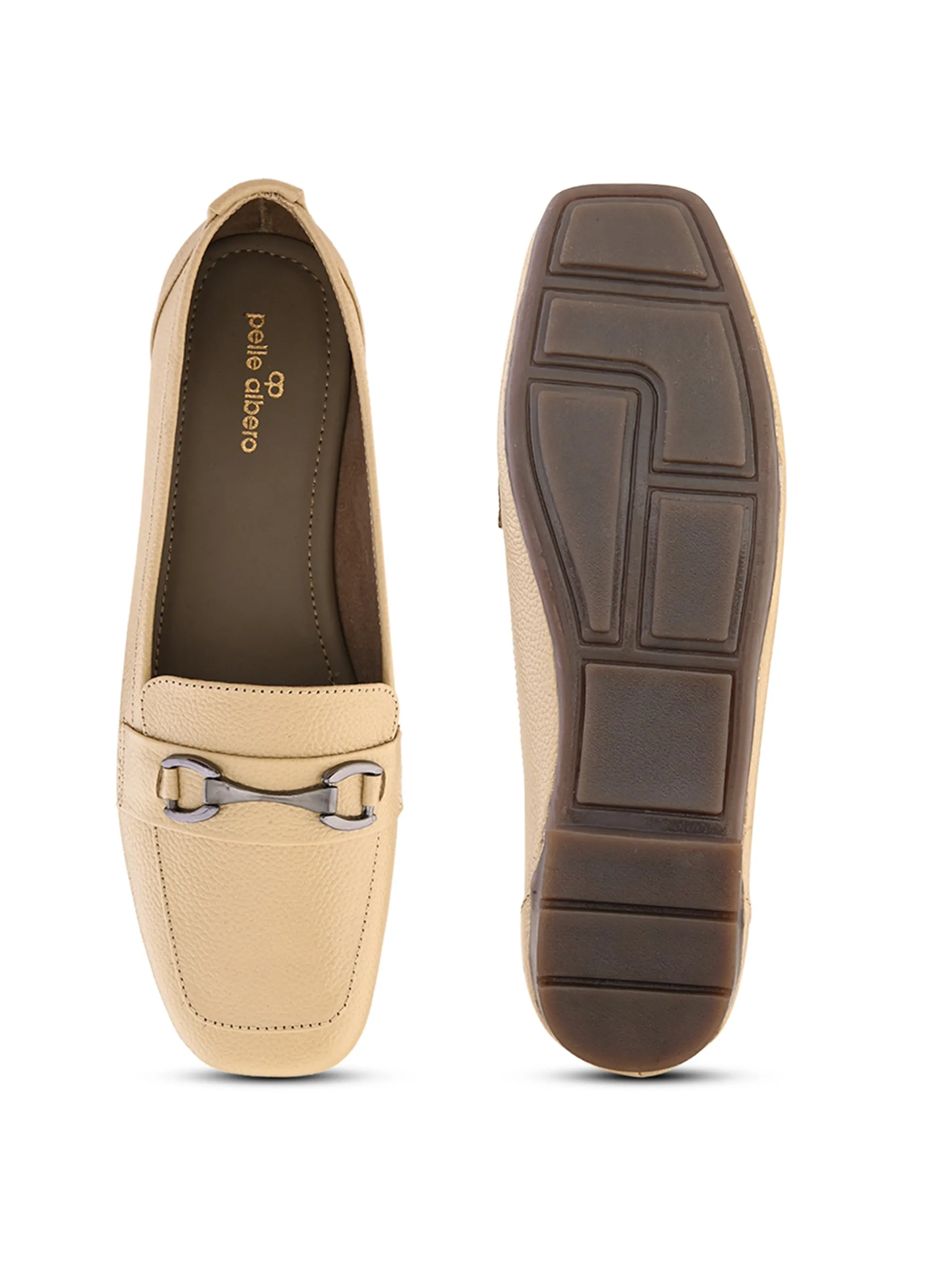 Pelle Albero Female's Cream Leather Flat Ballerina