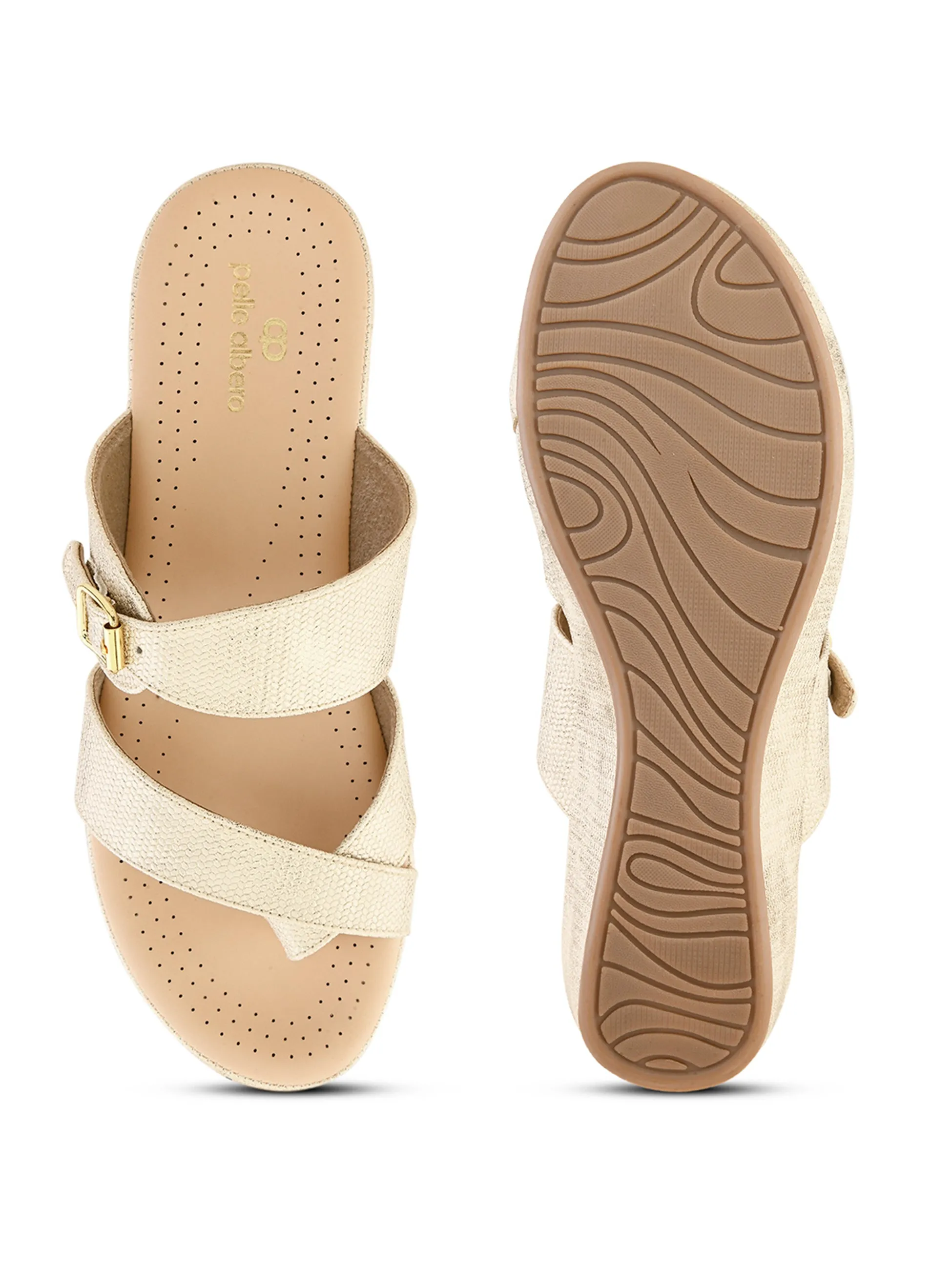 Pelle Albero Female's Golden Faux Leather Flat Slipper